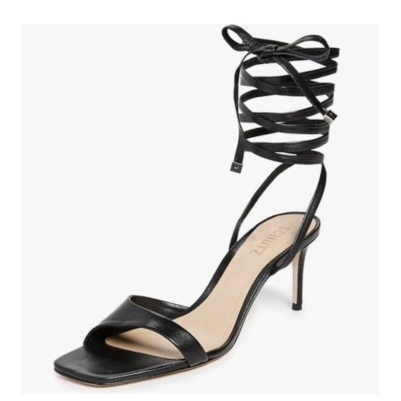 SCHUTZ Bryce Ankle Tie Women's Leather High Heel Strappy Sandal Black Sz 5.5B - Picture 1 of 5
